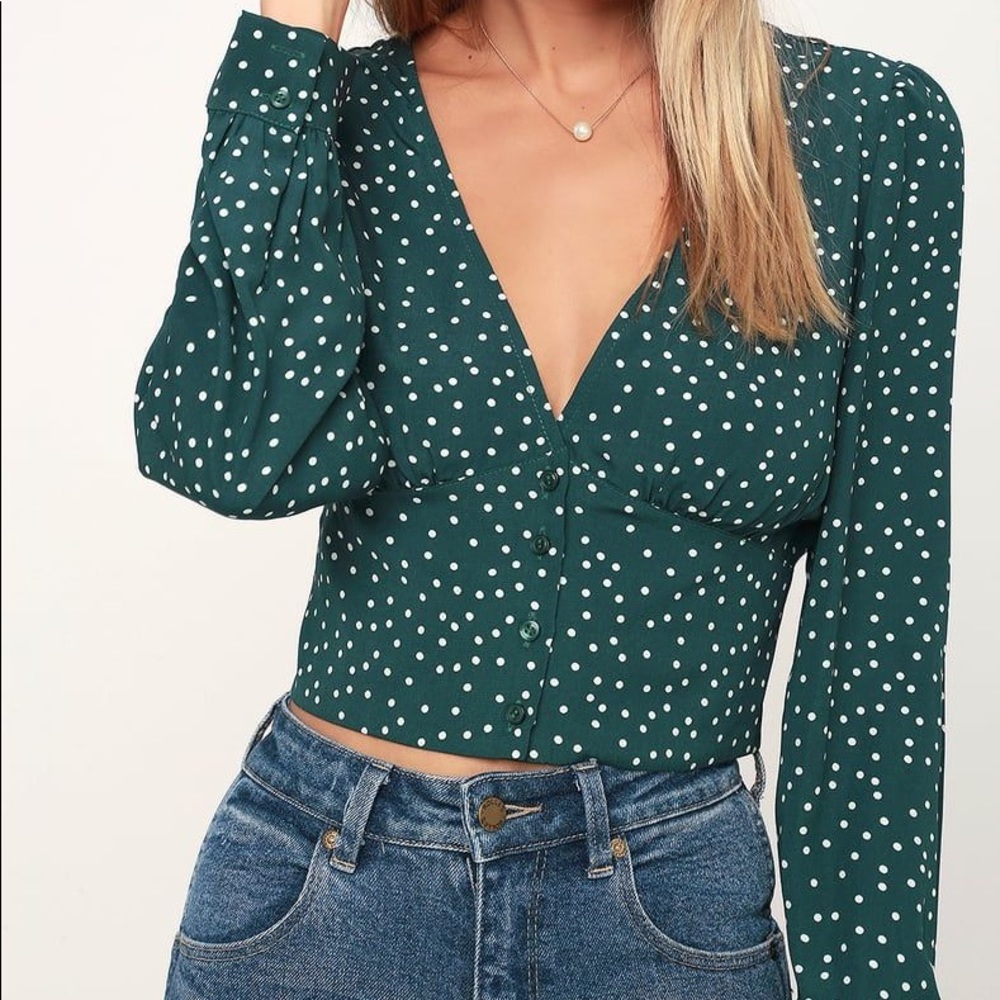 Green Polka Dot Lulus Crop Blouse